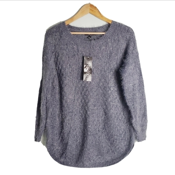 NEW Papillon Gray Blue Fuzzy Sweater - Picture 1 of 4